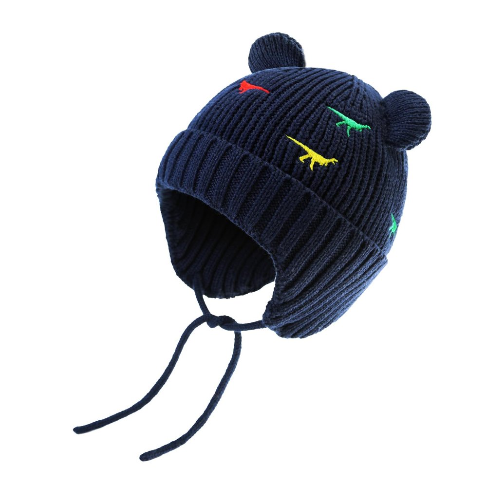 BAVST Baby Beanie Hat for Winter with Earfalp Cute Bear Kids Toddler Girls Boys Warm Knit Cap 0-2Years D-Navy