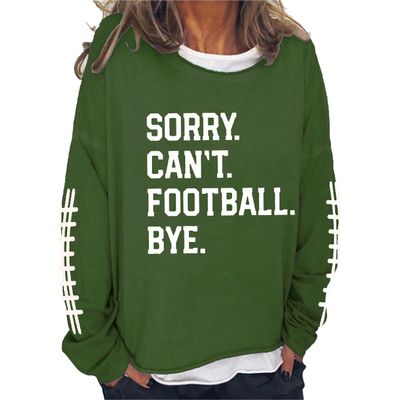 MOGUI Cant Football Bye Shirt Football Bye Long Sleeve Shirt Sorry Can'T Football Bye Shirt Funny Graphic Pullover Fun Gifts Crewneck Loose Sweatshirt Green