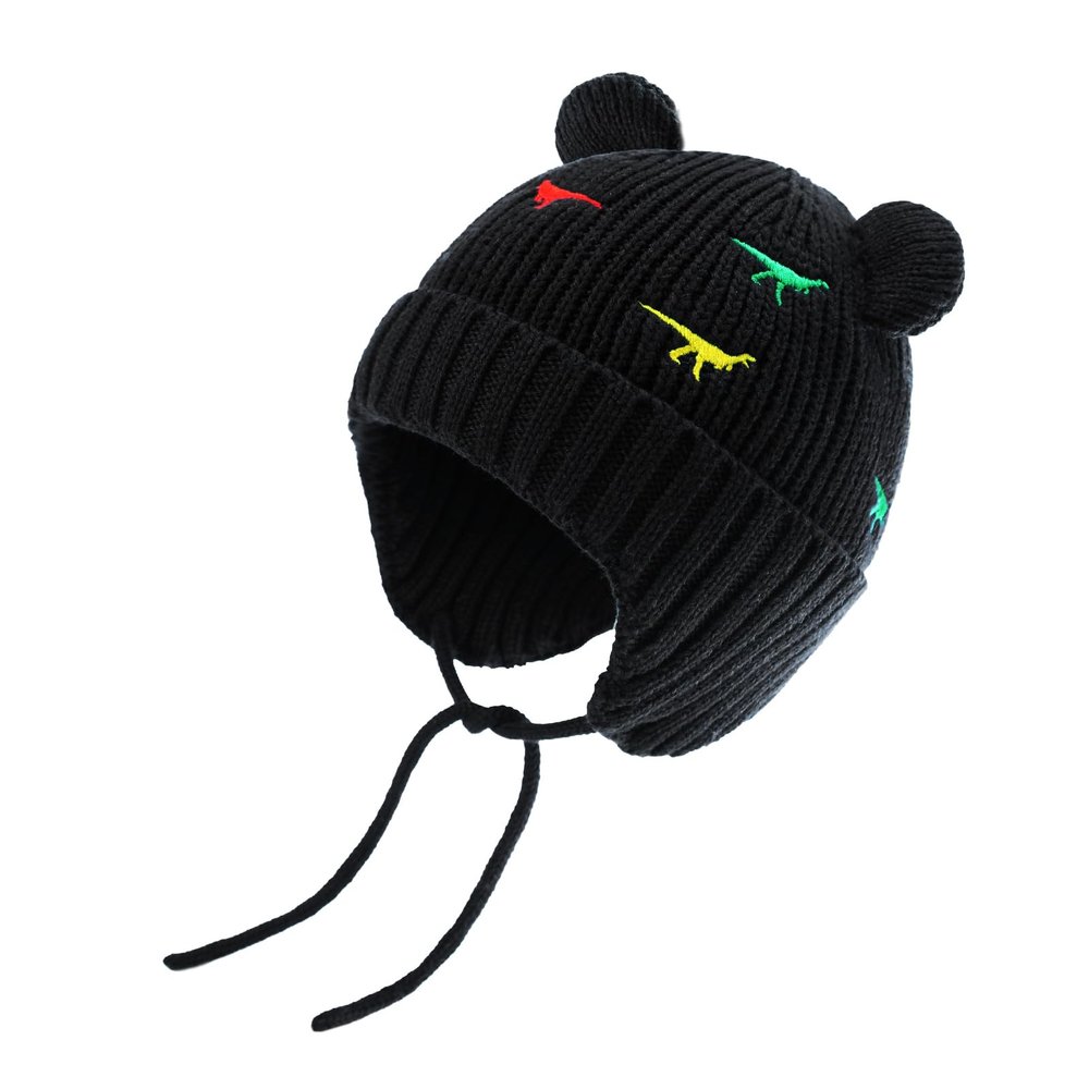 BAVST Baby Beanie Hat for Winter with Earfalp Cute Bear Kids Toddler Girls Boys Warm Knit Cap 0-2Years D-Black