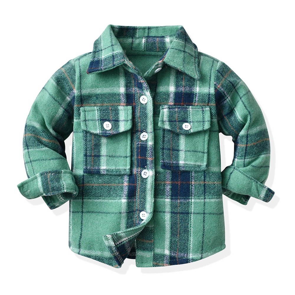 ALLureLove Toddler Boys' Girls' Flannel Plaid Shirt Button Down Long Sleeve Jacket Lapel Shacket Coat Tops Casual Outwear(Light Green,2-3T)