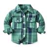 ALLureLove Toddler Boys' Girls' Flannel Plaid Shirt Button Down Long Sleeve Jacket Lapel Shacket Coat Tops Casual Outwear(Light Green,2-3T) view 1