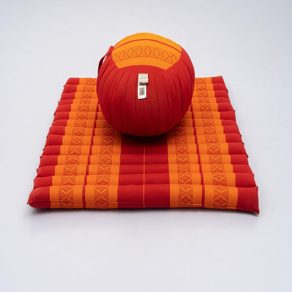 Christian Grey Bundle Cushion Set - Zafu Pillow & Zabuton Mat, Eco-Friendly Kapok Fill - Perfect for Yoga, Meditation, Zen - Round Zafu Pillow and Square Roll-Up Mats(006C-Ruby)