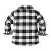ALLureLove Toddler Boys' Girls' Flannel Plaid Shirt Button Down Long Sleeve Jacket Lapel Shacket Coat Tops Casual Outwear(Black,4-5T) view 3