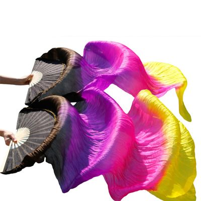 Pulcykp Belly Dance Fans Silk 1 Pair Unisex Dance Performance Props Fans Black+Red+Orange+Yellow FS38 1pc Right hand-180cm