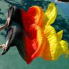 Pulcykp Belly Dance Fans Silk 1 Pair Unisex Dance Performance Props Fans Black+Red+Orange+Yellow FS38 1pc Right hand-180cm view 3