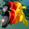 Pulcykp Belly Dance Fans Silk 1 Pair Unisex Dance Performance Props Fans Black+Red+Orange+Yellow FS38 1pc Right hand-180cm view 4