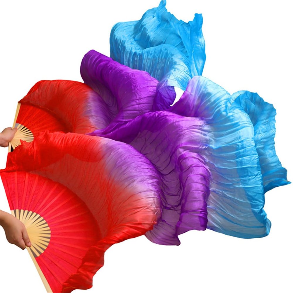 Pulcykp Silk Veils 1 Pair Handmade Women Silk Belly Dance Fan Dance Blue Turquoise White 180 * 90 Cm 1361 250x90cm Real Silk