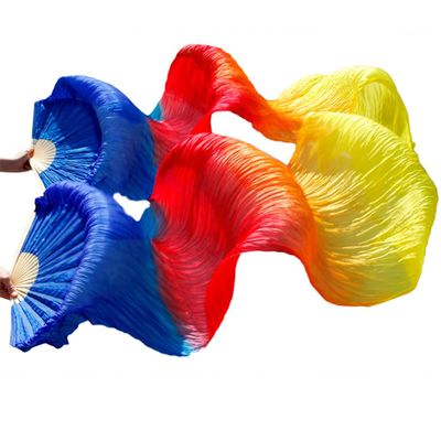 Pulcykp Handmade Women Silk Belly Dance Fan Dance Silk Veils 1 Pair Rainbow Colors as picture9 XL-230cm-1pair(2pcs)