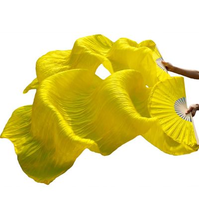 Pulcykp Unisex Silk Veil Dance Fans 1Pair Belly Dance Fans White Color 180 * 90Cm Yellow 230x90cm