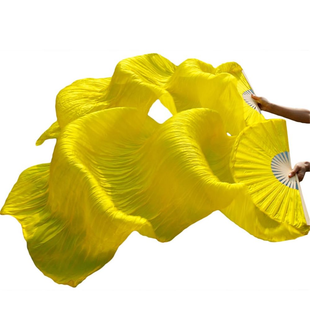 Pulcykp Unisex Silk Veil Dance Fans 1Pair Belly Dance Fans White Color 180 * 90Cm Yellow 230x90cm