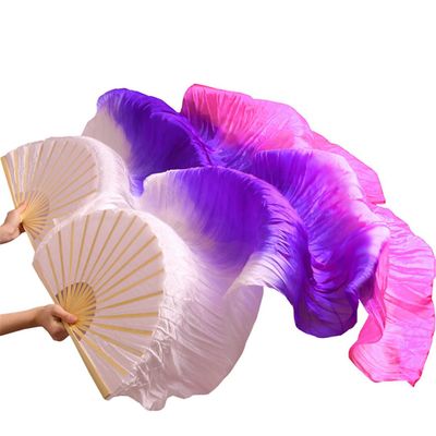 Pulcykp Belly Dance Fan Chinese Dance Fans Real Silk Imitation 1 Pair / 1 Pc Handmade Dyed Long Fan Veil as picture-10 L-180x90cmReal Silk