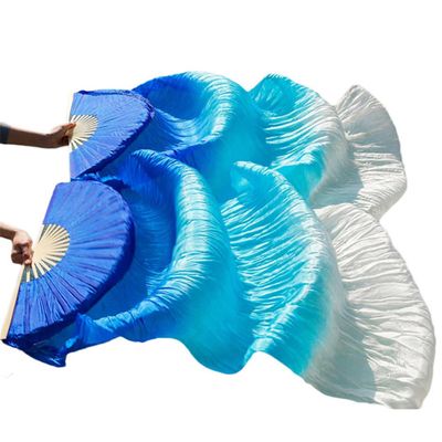 Pulcykp Women Silk Belly Dance Fan Dance Silk Veils 1 Pair 180 * 90 CM Red+Orange+Yellow Blue torquise White 1pc Right hand-180cm