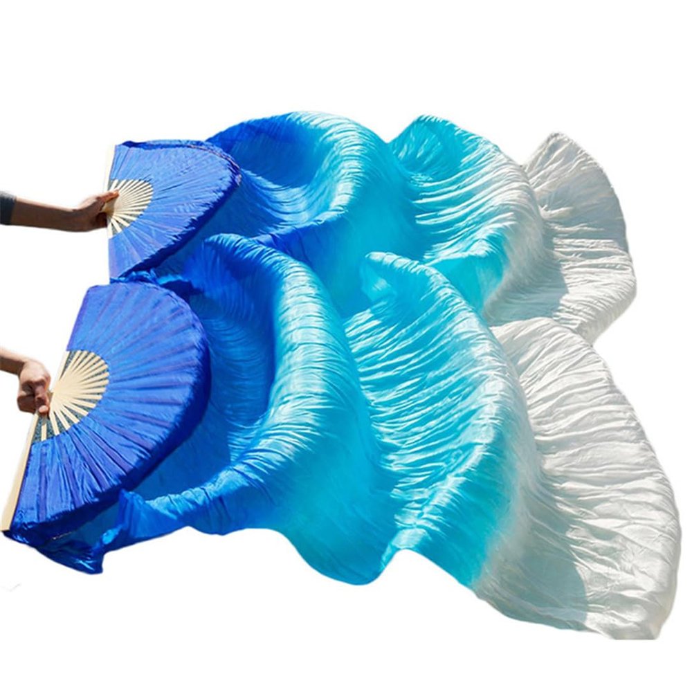 Pulcykp Women Silk Belly Dance Fan Dance Silk Veils 1 Pair 180 * 90 CM Red+Orange+Yellow Blue torquise White 1pc Right hand-180cm