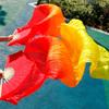 Pulcykp Women Silk Belly Dance Fan Dance Silk Veils 1 Pair 180 * 90 CM Red+Orange+Yellow Blue torquise White 1pc Right hand-180cm view 4
