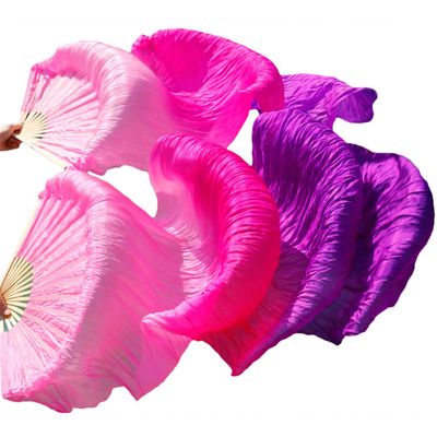 Pulcykp Belly Dance Fan Chinese Dance Fans Real Silk Imitation 1 Pair / 1 Pc Handmade Dyed Long Fan Veil as picture-21 L-180x90cmReal Silk