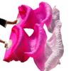 Pulcykp Silk Ribs Long Silk Fans Belly Dance Silk Fans Handmade Dyed Dance Fans Rose Red+Pink XL view 1