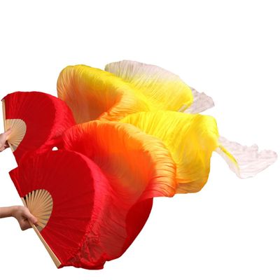 Pulcykp Belly Dance Fan Handmade Dyed Silk Dance Fan Belly Dancing 1 Pair Silk Fans Color15-tw Real silk-250x90cm