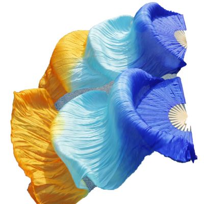 Pulcykp Silk Belly Dance Fans Handmade Hand Dyed Natural Silk 1Pair Belly Dance Fans 120/150/180 * 90Cm Dance Props as picture8 XXL