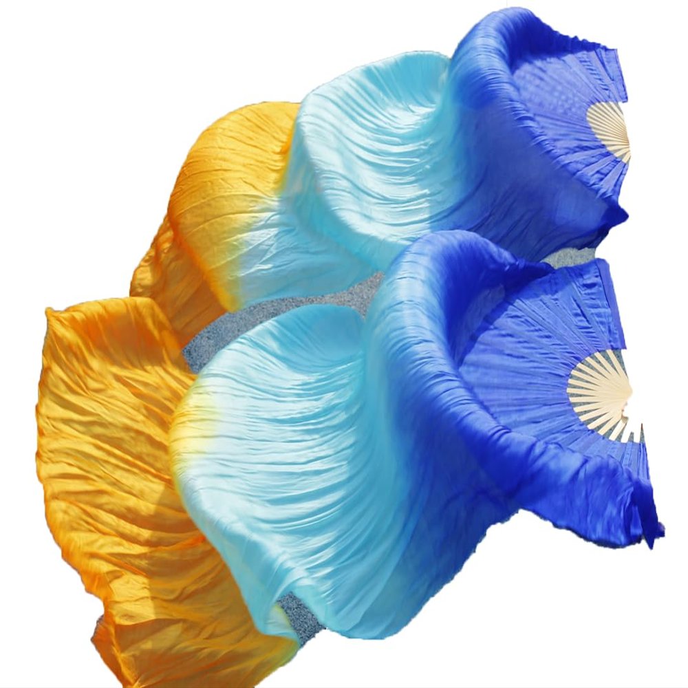 Pulcykp Silk Belly Dance Fans Handmade Hand Dyed Natural Silk 1Pair Belly Dance Fans 120/150/180 * 90Cm Dance Props as picture8 XXL