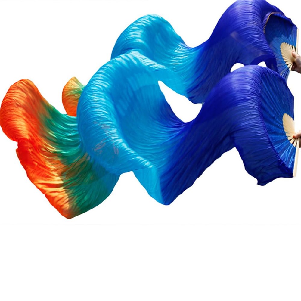 Belly Dance Silk Fan Long Silk Fans 1 Pair Handmade Gradient Color Practice Dancing Fans Belly Dancing Fan12 2XL-250x90Real Silk