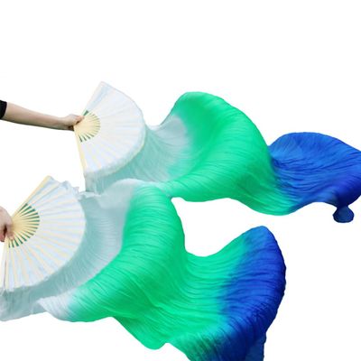 Pulcykp Women Chinese Silk Veils Dance Fans Pair of Belly Dancing Fans Cheap Turquoise+RoyalBlue+White as picture18 M-150cm-1pair(2pcs)