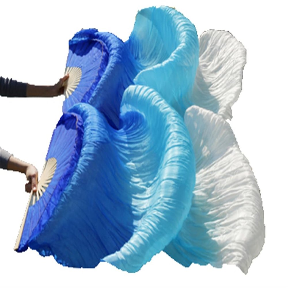 Pulcykp Silk Veils Dance Fans 1Pair Belly Dance Fans Ribs Long Silk Fans 180 * 90Cm Handmade Dance Props as picture7 M