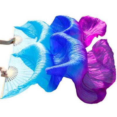 1Pair Silk Dance Fans Ribs Stage Performance Props Dyed Fans Belly Fans Turquoise+Royal Bule+Purple XL