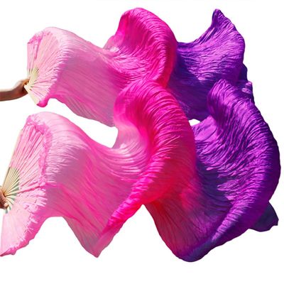 Pulcykp Handmade Women Silk Belly Dance Fan Dance Silk Veils 1 Pair Rainbow Colors Pink Fuchsia Purple XL-230cm-1pair(2pcs)