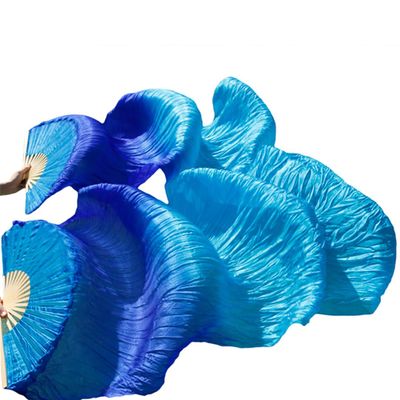Pulcykp Chinese Silk Veils Dance Fans Pair of Belly Dancing Fans 2Pcs White+ Sky Blue +Blue FS27 1pc Right hand-120cm
