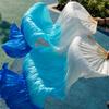 Pulcykp Chinese Silk Veils Dance Fans Pair of Belly Dancing Fans 2Pcs White+ Sky Blue +Blue FS27 1pc Right hand-120cm view 2