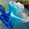 Pulcykp Chinese Silk Veils Dance Fans Pair of Belly Dancing Fans 2Pcs White+ Sky Blue +Blue FS27 1pc Right hand-120cm view 3