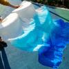 Pulcykp Chinese Silk Veils Dance Fans Pair of Belly Dancing Fans 2Pcs White+ Sky Blue +Blue FS27 1pc Right hand-120cm view 4