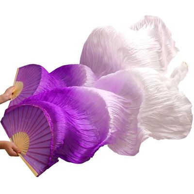 1 Pair 100% Silk Handmade Dyed Fans Veil Women Belly Dance Fans Purple+ Light Purple +White Colors L