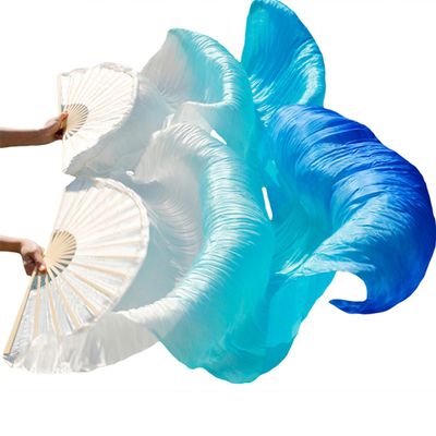 Pulcykp Belly Dance Fan Handmade Dyed Silk Dance Fan Belly Dancing 1 Pair Silk Fans Color7-d Real silk-180x90cm