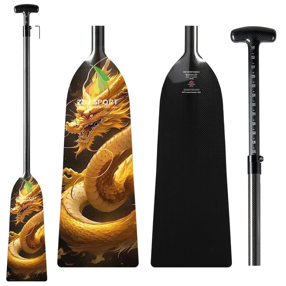 Z&J SPORT Adjustable Dragon Boat Paddle Graphic Blade, IDBF Approved Full Carbon Fiber for Dragon Boat Race (DGN9)
