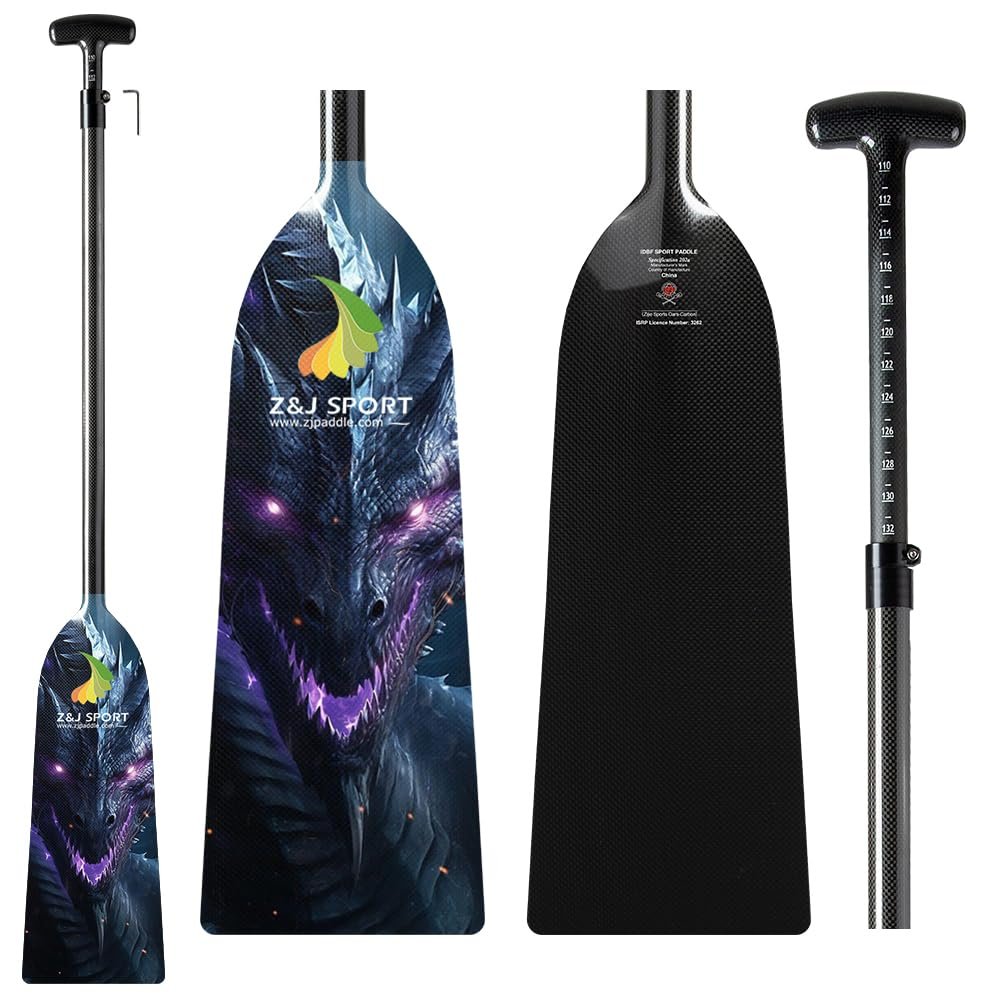 Z&J SPORT Adjustable Dragon Boat Paddle, IDBF Approved Carbon Fiber Paddle, Dragon Graphic Paddle with Adjuster for Dragon Boat Race with Adjustable T Handle (DGN3)