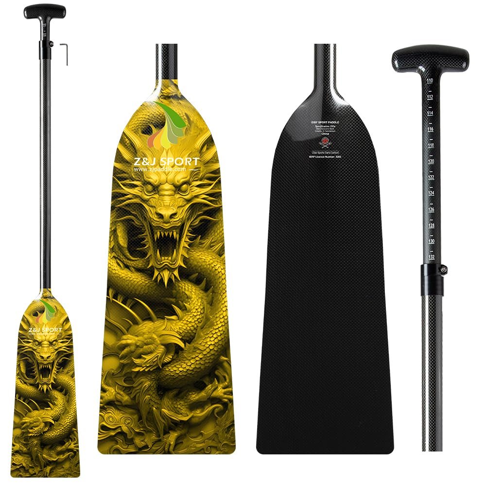 Z&J SPORT Adjustable Dragon Boat Paddle, IDBF Approved Carbon Fiber, Dragon Graphic Paddle for Dragon Boat Race with Adjustable T Handle (DRG2)