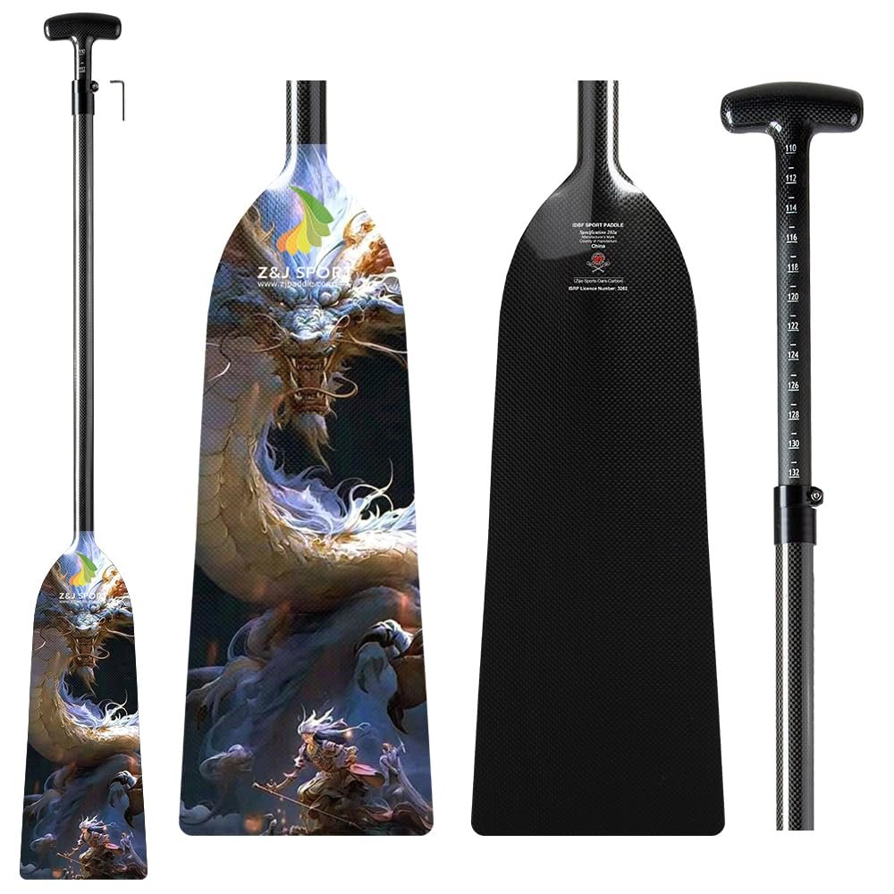 Z&J SPORT Adjustable Dragon Boat Paddle, IDBF Approved Carbon Fiber Paddle, Dragon Graphic Paddle with Adjuster for Dragon Boat Race with Adjustable T Handle (DGN10)