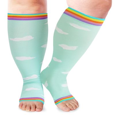 LOUSGUTA Open Toe Plus Size Compression Socks for Women & Men 15-20 mmhg Toeless Wide Calf Compression Support Knee Socks