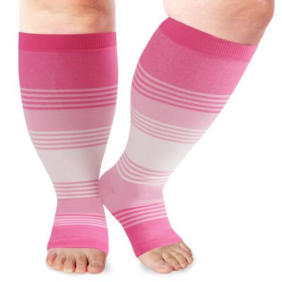 LOUSGUTA Open Toe Plus Size Compression Socks for Women & Men 15-20 mmhg Toeless Wide Calf Compression Support Knee Socks