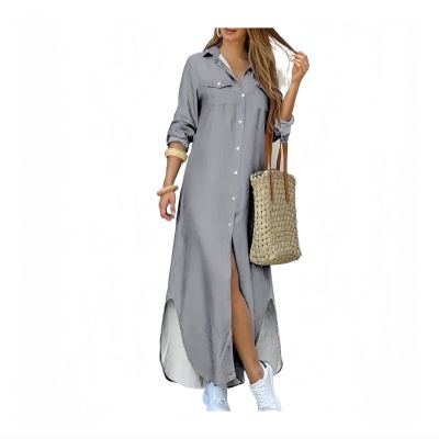 YJKJHAIG Newspaper Dresses Women's Long Sleeve Button Shirt Dresses Casual Floral Printed Dresses Loose Top Dresses (Color : 10, Size : X-Large)