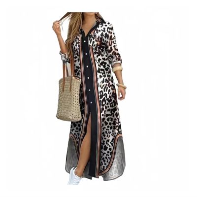 YJKJHAIG Newspaper Dresses Women's Long Sleeve Button Shirt Dresses Casual Floral Printed Dresses Loose Top Dresses (Color : 14, Size : 5X-Large)