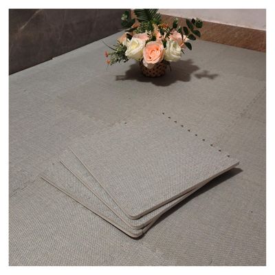 10 Pcs Carpet Interlocking Foam Mats, Cotton Linen Puzzle Play Mat - Perfect for Floor Protection, Garage, Exercise, Yoga, Playroom (12" X 12" - 10 Tiles)(Color:Light Grey)