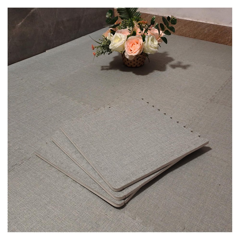 10 Pcs Carpet Interlocking Foam Mats, Cotton Linen Puzzle Play Mat - Perfect for Floor Protection, Garage, Exercise, Yoga, Playroom (12" X 12" - 10 Tiles)(Color:Light Grey)