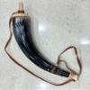 Hand Carved Genuine Gun Powder Real Horn with Leather Strap, Black Powder Holder Reenactment Vikings Style Gift for Men - Birthday Christmas Anniversary view 1