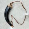 Hand Carved Genuine Gun Powder Real Horn with Leather Strap, Black Powder Holder Reenactment Vikings Style Gift for Men - Birthday Christmas Anniversary view 2
