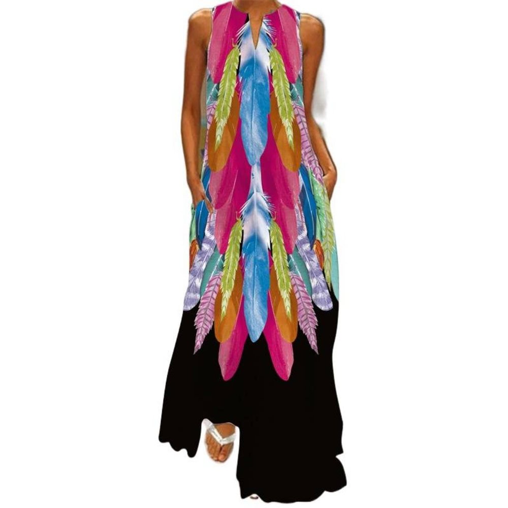 ZONTO Summer Women's Fashion Sexy Digital Print V-Neck Sleeveless Skirt Pocket European and American Dress
