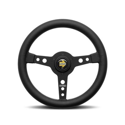 MOMO Motorsport Prototipo Street Steering Wheel,Black Leather Grip,Brushed Black Anodized Spoke,White Stitch,370mm - PRO37BK2B