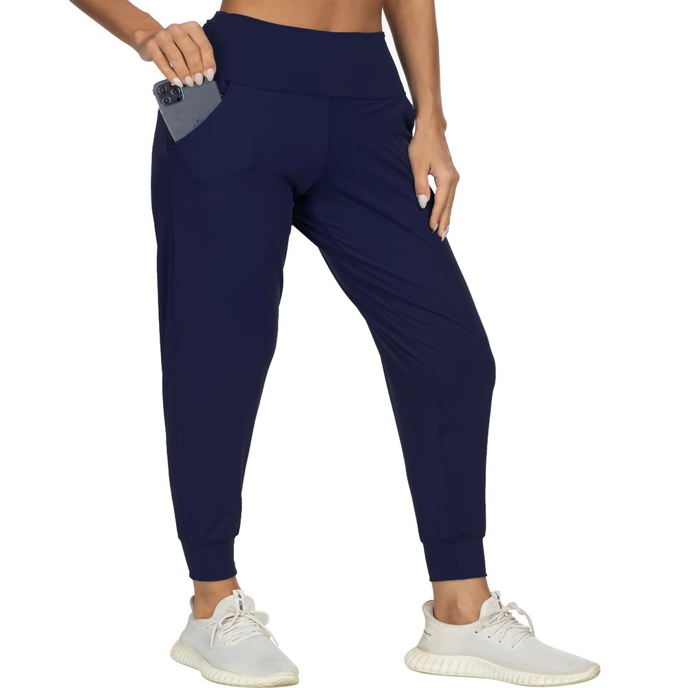 Kcutteyg Womens Joggers with Pockets High Waisted - Soft Lightweight Athletic Workout Pants for Running Gym Fitness Yoga and Casual (Navy Blue9, Small)