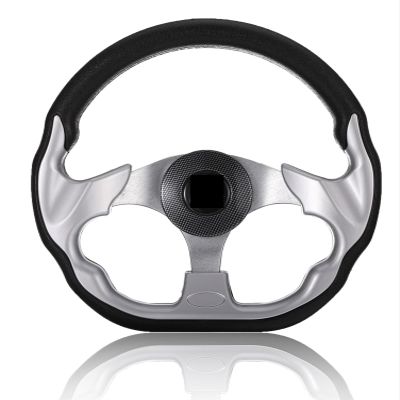 UNKOMN Boat Rudder Boat Steering Wheel Alloy 3 Spokes Non-Directional PU Foam Grip Anti-Rust Helm Accessories Hardware with Center Cap Steering Wheels (Color : Silver)